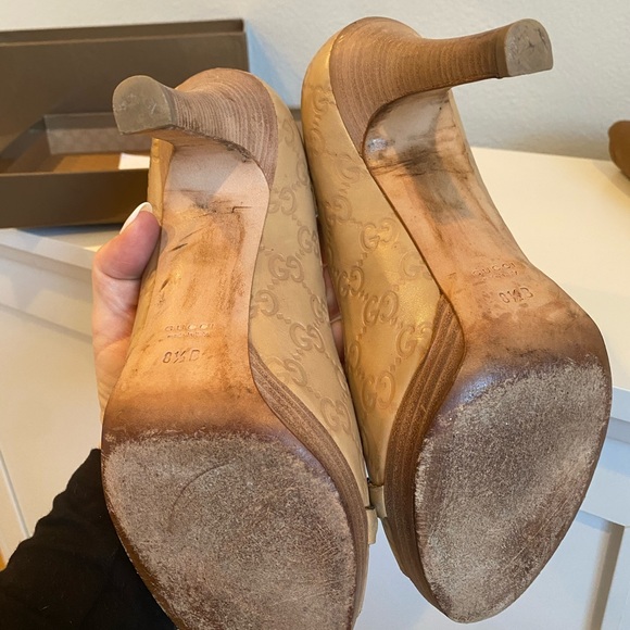 Gucci Monogram Web Horsebit Open-Toe Heel in Sand, Size 8-1/2 - Picture 7 of 9